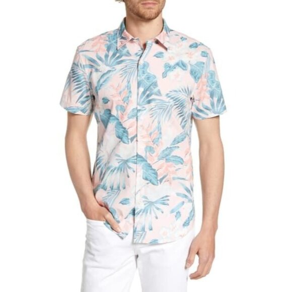 Bonobos Riviera Slim Fit Short Sleeve Pink Birds in Tropics Vacation Size XL NWT - Picture 6 of 6